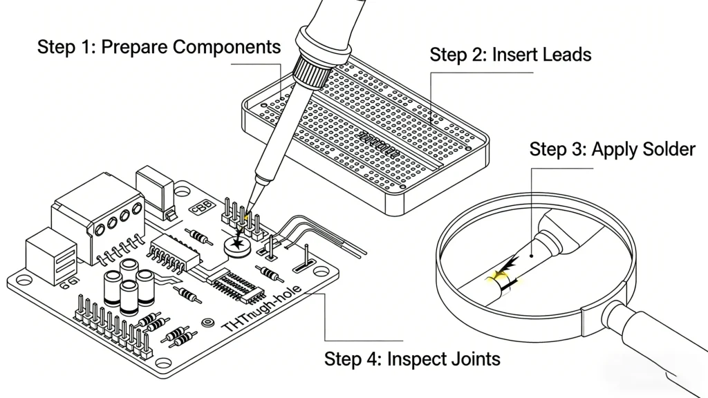 Through-hole component assembly on PCB