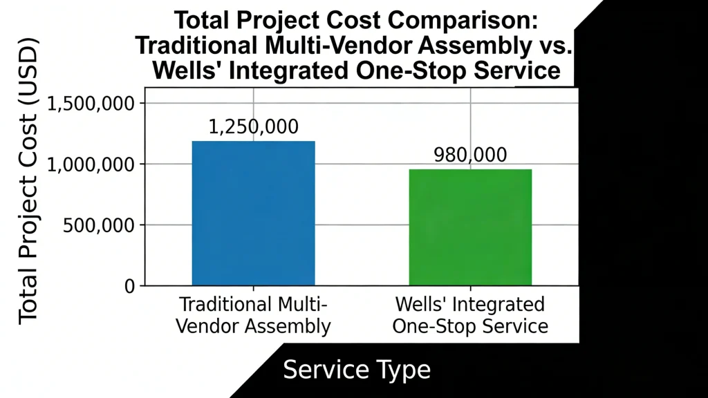 Cost comparison chart showing savings with turnkey PCBA vs. fragmented manufacturing.