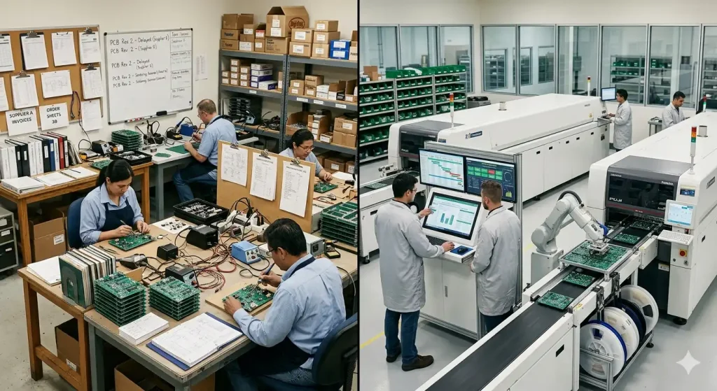 contract pcb assembly vs full contract manufacturing workflow comparison