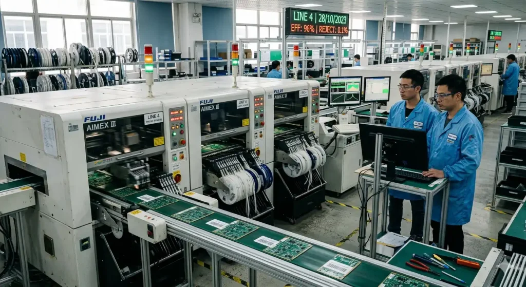 SMT PCB assembly production line in electronics manufacturing